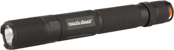 PRO-SAFE - White LED Bulb, 65 Lumens, Industrial/Tactical Flashlight - Matte Dark Charcoal Aluminum Body, 2 AA Alkaline Batteries Not Included - Exact Tooling