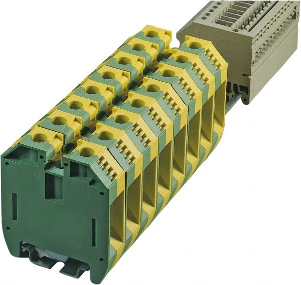 Cooper Bussmann - 1,000 Volt (IEC), 600 Volt (UL), 125 Amp, DIN Rail Mount, Grounding Terminal Block - Zinc Plated Steel, 12 to 2 AWG Compatibility, 2.4 Inch High x 56mm Deep - Exact Tooling