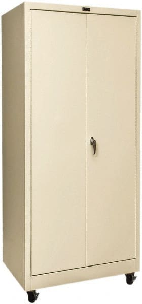 Hallowell - 4 Shelf Mobile Storage Cabinet - Steel, 36" Wide x 24" Deep x 78" High, Tan - Exact Tooling