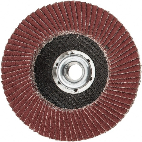 3M - 80 Grit, 4-1/2" Disc Diam, 5/8-11 Center Hole, Type 27 Ceramic Flap Disc - 13,300 Max RPM, Cloth Backing, Arbor Attaching System, Coated - Exact Tooling