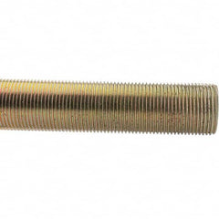 Value Collection - 1-1/4-12 UNF (Fine), 3' Long, Low Carbon Steel Threaded Rod - Yellow Zinc-Plated Finish - Exact Tooling