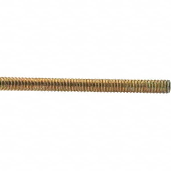 Value Collection - 1/2-20 UNF (Fine), 3' Long, Low Carbon Steel Threaded Rod - Yellow Zinc-Plated Finish - Exact Tooling