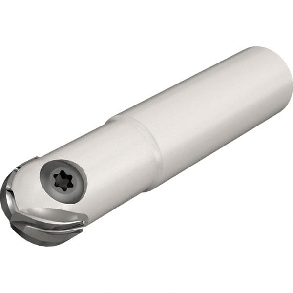 Iscar - 8mm Cut Diam, 5.5mm Max Depth of Cut, 12mm Shank Diam, 120mm OAL, Indexable Ball Nose End Mill - 45mm Head Length, Straight Shank, CM D08 Toolholder, CR-D8 Insert - Exact Tooling