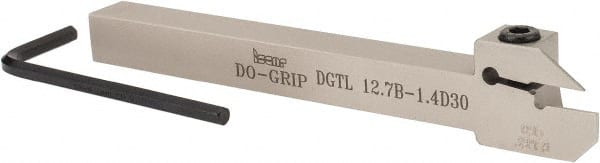 Iscar - 0.591" Max Depth of Cut, 0.055" Min Groove Width, 5-1/2" OAL, Left Hand Indexable Grooving Cutoff Toolholder - 1/2" Shank Height x 1/2" Shank Width, DG. 14.. Insert Style, DGT Toolholder Style, Series Do Grip - Exact Tooling