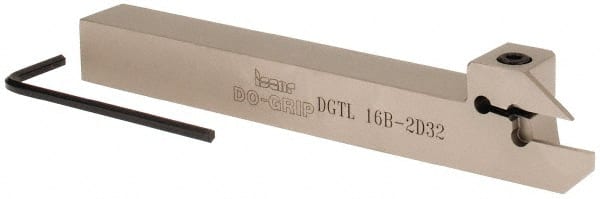 Iscar - 0.6299" Max Depth of Cut, 1.9mm Min Groove Width, 140mm OAL, Left Hand Indexable Grooving Cutoff Toolholder - 16mm Shank Height x 16mm Shank Width, DG. 1../DG. 2.. Insert Style, DGT Toolholder Style, Series Do Grip - Exact Tooling