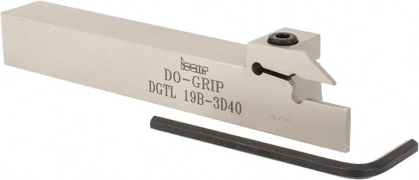 Iscar - External Thread, 0.787" Max Depth of Cut, 0.118" Min Groove Width, 5-1/2" OAL, Left Hand Indexable Grooving Cutoff Toolholder - 3/4" Shank Height x 3/4" Shank Width, DG. 1../DG. 3.. Insert Style, DGT Toolholder Style, Series Do Grip - Exact Tooling