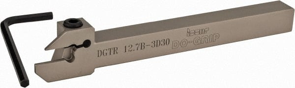 Iscar - External Thread, 0.591" Max Depth of Cut, 0.118" Min Groove Width, 5-1/2" OAL, Right Hand Indexable Grooving Cutoff Toolholder - 0.094 Seat Size, 1/2" Shank Height x 1/2" Shank Width, DG.. Insert Style, DGT Toolholder Style, Series Do-Grip - Exact Tooling