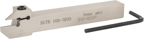 Iscar - 0.6299" Max Depth of Cut, 3mm Min Groove Width, 140mm OAL, Right Hand Indexable Grooving Cutoff Toolholder - 16mm Shank Height x 16mm Shank Width, DG. 1../DG. 3.. Insert Style, DGT Toolholder Style, Series Do Grip - Exact Tooling