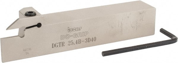 Iscar - 0.787" Max Depth of Cut, 0.118" Min Groove Width, 5-1/2" OAL, Right Hand Indexable Grooving Cutoff Toolholder - 1" Shank Height x 1" Shank Width, DG. 1../DG. 3.. Insert Style, DGT Toolholder Style, Series Do Grip - Exact Tooling