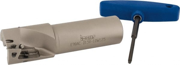 Iscar - 1-1/2" Cut Diam, 1.03" Max Depth of Cut, 1-1/4" Shank Diam, 5" OAL, Indexable Square Shoulder End Mill - AD.T 1505.., XPMT 1004 Inserts, Weldon Shank, 90° Lead Angle, Series Helimill - Exact Tooling