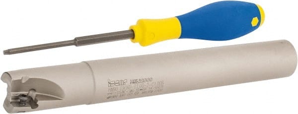 Iscar - 1" Cut Diam, 0.56" Max Depth of Cut, 1" Shank Diam, 7.87" OAL, Indexable Square Shoulder End Mill - AD..1505.., HM90 AD..1505 Inserts, Cylindrical Shank, 90° Lead Angle, Series Heli2000 - Exact Tooling