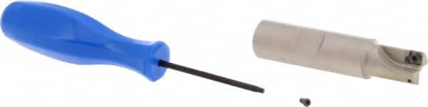 Iscar - 9/16" Cut Diam, 0.22" Max Depth of Cut, 5/8" Shank Diam, 2-3/4" OAL, Indexable Square Shoulder End Mill - Weldon Shank, 90° Lead Angle, Series Heliquad - Exact Tooling