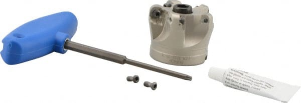 Iscar - 2" Cut Diam, 3/4" Arbor Hole, 0.343" Max Depth of Cut, 45° Indexable Chamfer & Angle Face Mill - 5 Inserts, O45MT\xB6R90MT\xB6S45MT\xB6S90MT Insert, Right Hand Cut, 5 Flutes, Series FCM - Exact Tooling