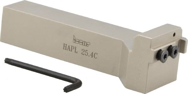 Iscar - 4.88" OAL, Left Hand Indexable Grooving Cutoff Toolholder - 1" Shank Height x 1" Shank Width, DGN/GRIP/HFPR Insert Style, HAP Toolholder Style, Series Heliface - Exact Tooling