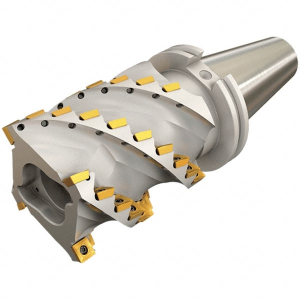 Iscar - 3.94" Cut Diam, 4.13" Max Depth of Cut, Indexable Square Shoulder Helical End Mill - CAT 50 Taper Shank, 90° Lead Angle, Series Heliquad - Exact Tooling