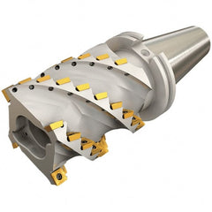 Iscar - 3.94" Cut Diam, 4.13" Max Depth of Cut, Indexable Square Shoulder Helical End Mill - CAT 50 Taper Shank, 90° Lead Angle, Series Heliquad - Exact Tooling