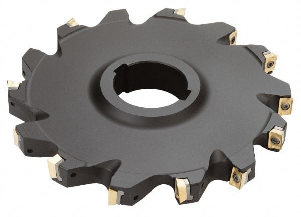 Iscar - Arbor Hole Connection, 3/4" Cutting Width, 2.43" Depth of Cut, 8" Cutter Diam, 2" Hole Diam, 14 Tooth Indexable Slotting Cutter - SDN Toolholder, QDMT 1205PDTN-HQ Insert - Exact Tooling