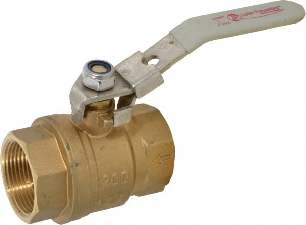Value Collection - 1-1/4" Pipe, Full Port, Brass Full Port Ball Valve - Inline - One Way Flow, FNPTF x FNPTF Ends, Locking Lever Handle, 200 WOG, 150 WSP - Exact Tooling
