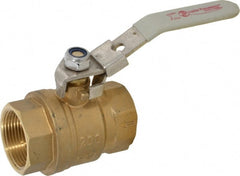 Value Collection - 1-1/4" Pipe, Full Port, Brass Full Port Ball Valve - Inline - One Way Flow, FNPTF x FNPTF Ends, Locking Lever Handle, 200 WOG, 150 WSP - Exact Tooling