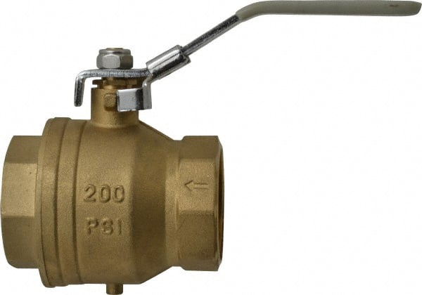 Value Collection - 2" Pipe, Full Port, Brass Full Port Ball Valve - Inline - One Way Flow, FNPT x FNPT Ends, Locking Lever Handle, 200 WOG, 150 WSP - Exact Tooling