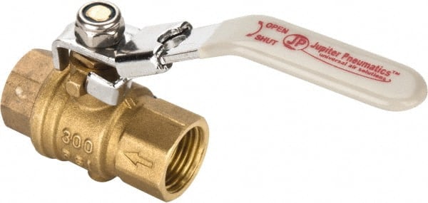 Value Collection - 1/2" Pipe, Full Port, Brass Full Port Ball Valve - Inline - One Way Flow, FNPT x FNPT Ends, Locking Lever Handle, 300 WOG, 150 WSP - Exact Tooling