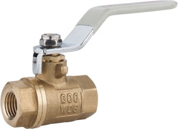 Value Collection - 1/4" Pipe, Full Port, Brass Full Port Ball Valve - Inline - Two Way Flow, FNPT x FNPT Ends, Lever Handle, 600 WOG, 150 WSP - Exact Tooling