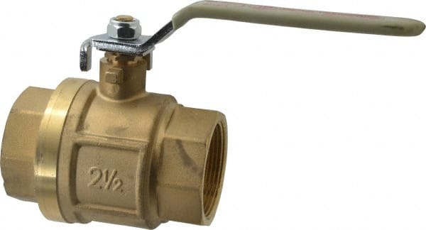 Value Collection - 2-1/2" Pipe, Full Port, Brass Full Port Ball Valve - Inline - Two Way Flow, FNPT x FNPT Ends, Lever Handle, 450 WOG, 150 WSP - Exact Tooling