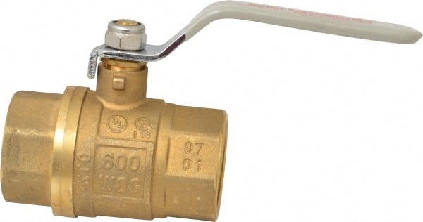 Value Collection - 1-1/4" Pipe, Full Port, Brass UL Listed Ball Valve - Inline - Two Way Flow, FNPT x FNPT Ends, Lever Handle, 600 WOG, 150 WSP - Exact Tooling