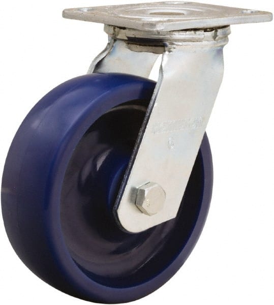Hamilton - 6" Diam x 2" Wide x 7-1/2" OAH Top Plate Mount Swivel Caster - Polyurethane, 900 Lb Capacity, Sealed Precision Ball Bearing, 4 x 4-1/2" Plate - Exact Tooling