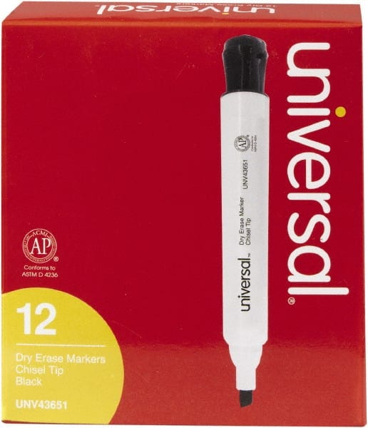 UNIVERSAL - Black, Chisel Tip, Dozen Dry Erase Markers - For Use with Dry Erase Marker Boards - Exact Tooling