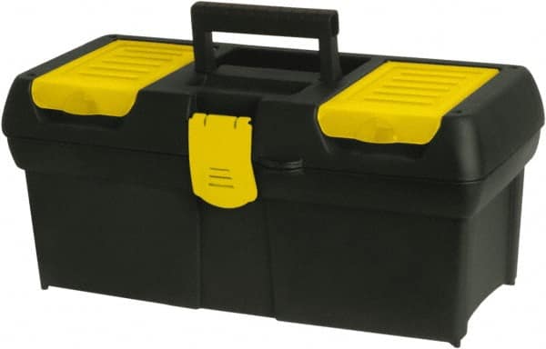 Stanley - 4 Compartment 1 Tray Tool Box - 15-3/4" Wide x 7-1/2" Deep x 7-1/8" High, Polypropylene, Black/Yellow - Exact Tooling