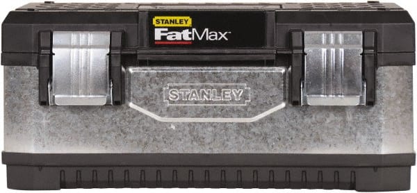 Stanley - 2 Compartment 1 Tray Tool Box - 19-5/8" Wide x 8-11/16" Deep x 11-1/8" High, Metal/Plastic, Black/Silver - Exact Tooling