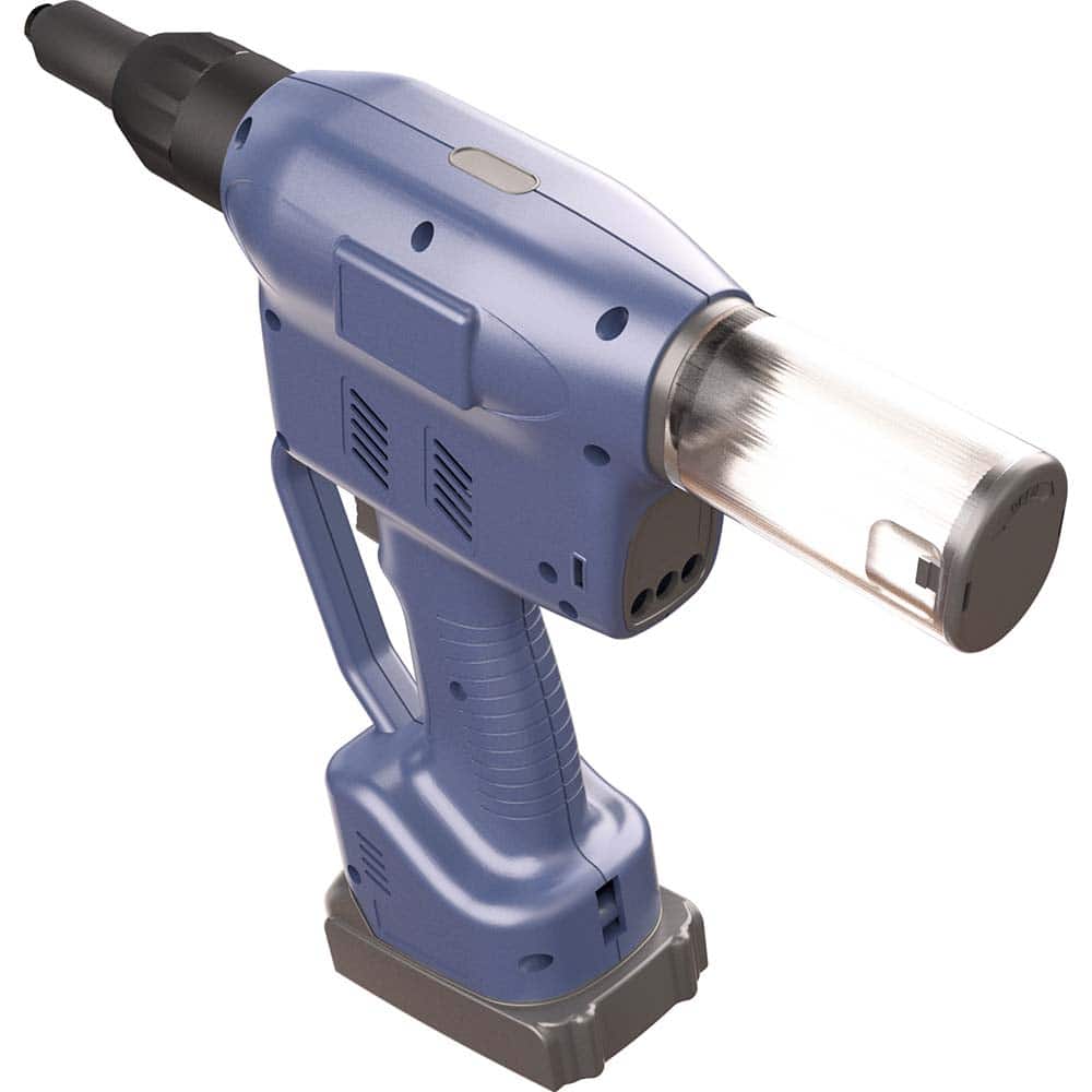 RivetKing - Cordless Riveters; Fastener Type: Cordless Electric Riveter ; Closed End Rivet Capacity: All up to 1/4 ; Mandrel Collection: Yes ; Voltage: 18 ; Stroke Length (Decimal Inch): 1.0000 ; Pull Force (Lb.): 4000 - Exact Tooling