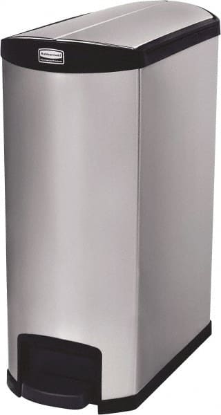 Rubbermaid - 24 Gal Rectangle Unlabeled Trash Can - 32.84" High x 27-1/8" Long, Chrome, Black, Metal - Exact Tooling