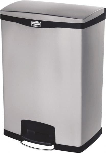 Rubbermaid - 24 Gal Rectangle Unlabeled Trash Can - 31.83" High x 21-3/4" Long, Chrome, Black, Metal - Exact Tooling