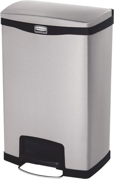Rubbermaid - 13 Gal Rectangle Unlabeled Trash Can - 28.66" High x 18-1/8" Long, Chrome, Black, Metal - Exact Tooling