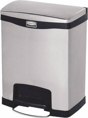 Rubbermaid - 8 Gal Rectangle Unlabeled Trash Can - 21.86" High x 16-7/8" Long, Chrome, Black, Metal - Exact Tooling