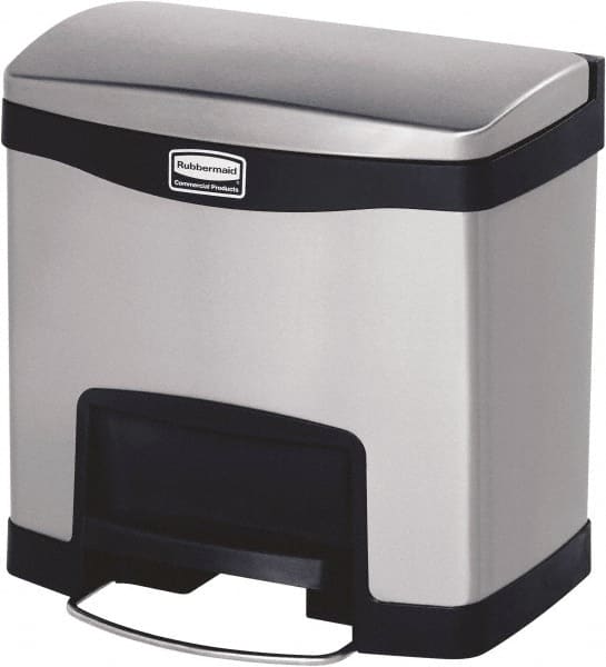 Rubbermaid - 4 Gal Rectangle Unlabeled Trash Can - 15.73" High x 15-1/2" Long, Chrome, Black, Metal - Exact Tooling