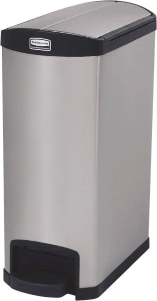 Rubbermaid - 13 Gal Rectangle Unlabeled Trash Can - 28.85" High x 22-5/8" Long, Chrome, Black, Metal - Exact Tooling