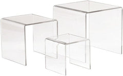 ECONOCO - 3, 4 & 5" High x 3, 4 & 5" Wide x 3, 4 & 5" Deep, Display Riser Plastic Shelving - Clear - Exact Tooling