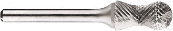SGS Pro - 1/2" Cut Diam, 1/4" Shank Diam, Cylinder with Radius Head Single Cut Burr - Carbide, Radius End, 1" LOC, 1" OAL - Exact Tooling