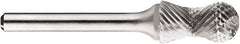 SGS Pro - 1/2" Cut Diam, 1/4" Shank Diam, Cylinder with Radius Head Double Cut Burr - Carbide, Radius End, 1" LOC, 1" OAL - Exact Tooling
