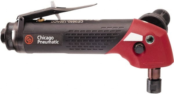 Chicago Pneumatic - 1/4" Collet, Angle Handle, Straight Air Die Grinder - 12,000 RPM, Rear Exhaust, 6 CFM, 2.3 hp, 90 psi, 3/8" Inlet - Exact Tooling