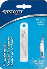 Westcott - 10 Piece Stainless Steel Hobby Blade - 57mm OAL, 0.984" Blade Length, 0.02" Blade Thickness - Exact Tooling