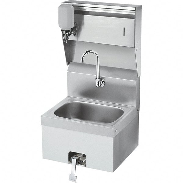 Krowne - 10" Long x 14" Wide Inside, 1 Compartment, Grade 304 Stainless Steel Hand Sink with Knee Valve - 20 Gauge, 24" Long x 16" Wide x 15" High Outside, 6" Deep - Exact Tooling