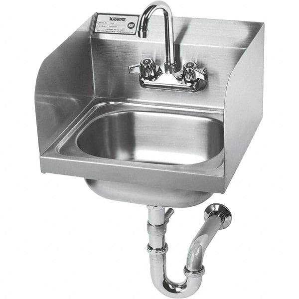 Krowne - 14" Long x 10" Wide Inside, 1 Compartment, Grade 304 Stainless Steel Hand Sink with Side Support - 20 Gauge, 14" Long x 16" Wide x 15" High Outside, 6" Deep - Exact Tooling