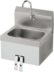 Krowne - 10" Long x 14" Wide Inside, 1 Compartment, Grade 304 Stainless Steel Hand Sink with Knee Valve - 20 Gauge, 15" Long x 16" Wide x 19" High Outside, 6" Deep - Exact Tooling