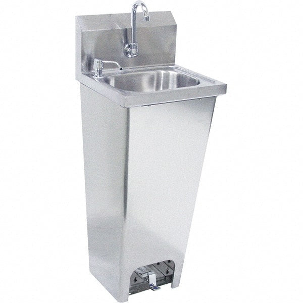 Krowne - 10" Long x 14" Wide Inside, 1 Compartment, Grade 304 Stainless Steel Hand Sink with Foot Pedal - 20 Gauge, 15" Long x 16" Wide x 32" High Outside, 6" Deep - Exact Tooling
