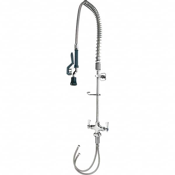 Krowne - Deck Mount, Pre Rinse Faucet with Spray - Two Handle, Color Coded, Blade Handle, Gooseneck Spout with Hose, No Drain - Exact Tooling