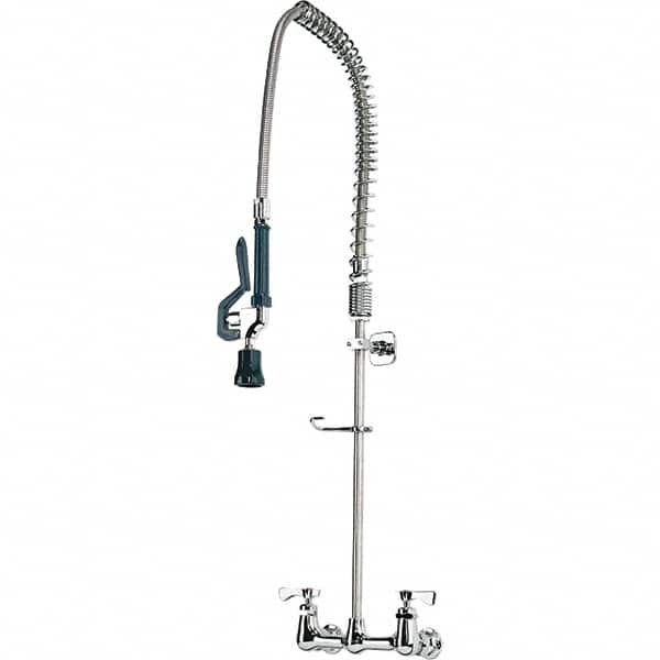 Krowne - Wall Mount, Pre Rinse Faucet with Spray - Two Handle, Color Coded, Blade Handle, Gooseneck Spout with Hose, No Drain - Exact Tooling